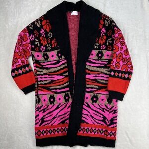 Savida Oversized Cardigan Size Large Hot Pink Red Black Cheetah All Over Print